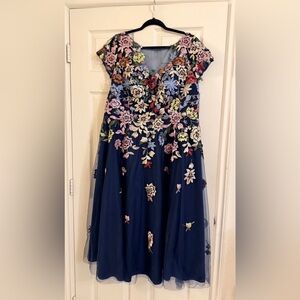 JJ House A-line Boat Neck Illusion Floor-Length Tulle Floral Lace Evening Dress